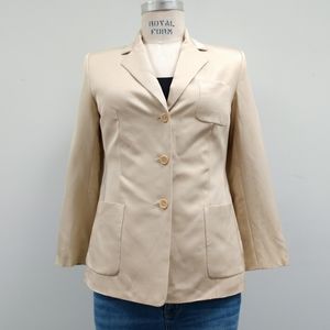 Talbots Petites Silk Cotton Blend Khaki Blazer 8P